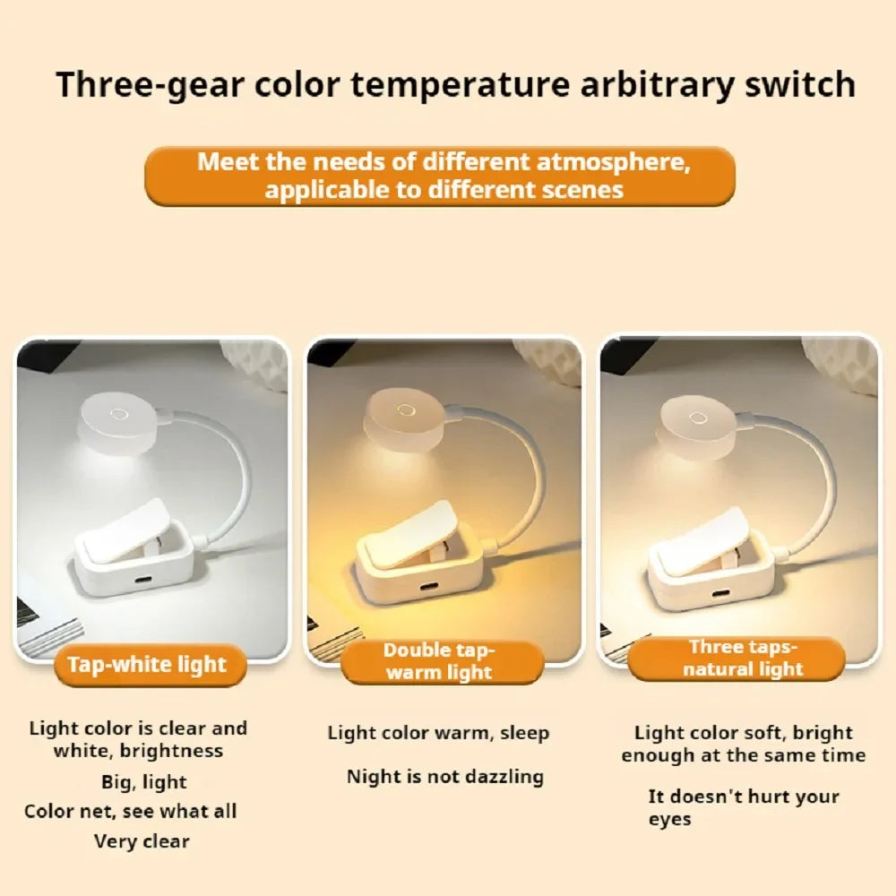 Mini LED Reading Book Light Table Lamp 3 Modes Adjustable Eye Protection Clip-On Study Reading Lamp for Travel Bedroom Book