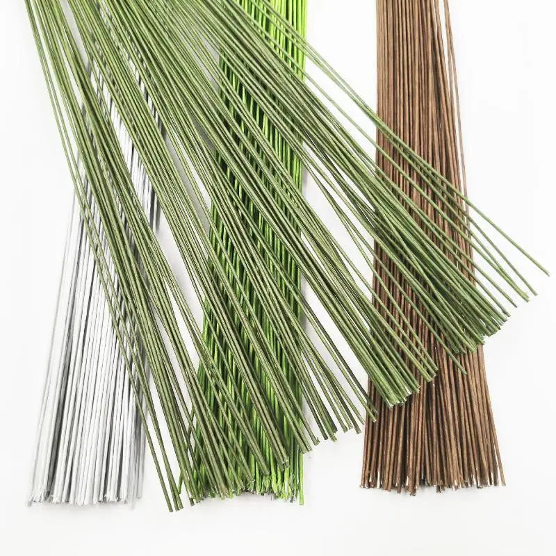 100Pcs DIY Floral Material Wire Stem Accessoies Wedding Home Decor 40cm Floral Wire Stems Artificial Green Flower Stem