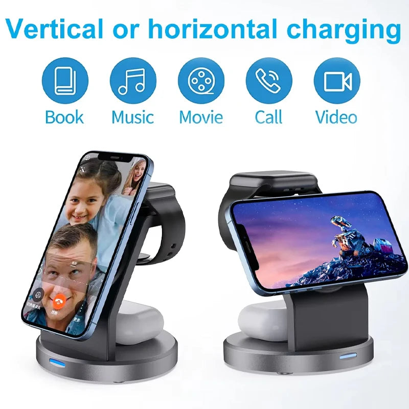 3 In 1 Wireless Charger Stand For iPhone 17 16 15 14 13 12 Pro Max iWatch AirPods Station for MagSafe Fast Charging Station