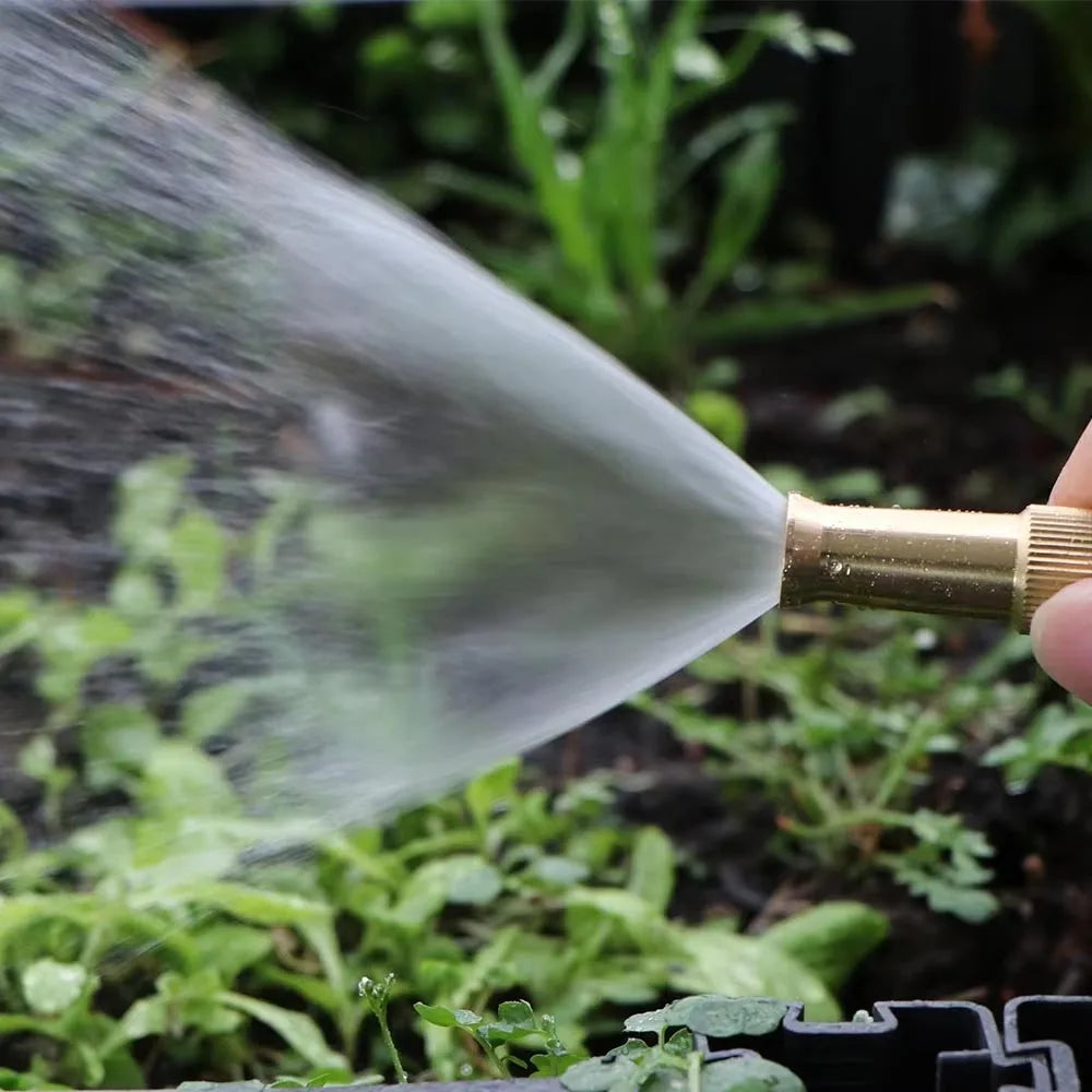 Adjustable Brass Nozzle w/ Ball Valve Adapter High Pressure Water Gun for Garden Irrigation Car Washing Hose Connector Sprinkler