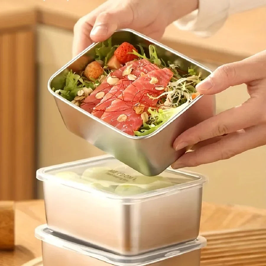 Thickened Stainless Steel Fresh Box Sealed Leak-proof Picnic Bento Box Portable Multi-purpose Lunch Box With Lid Storage Box