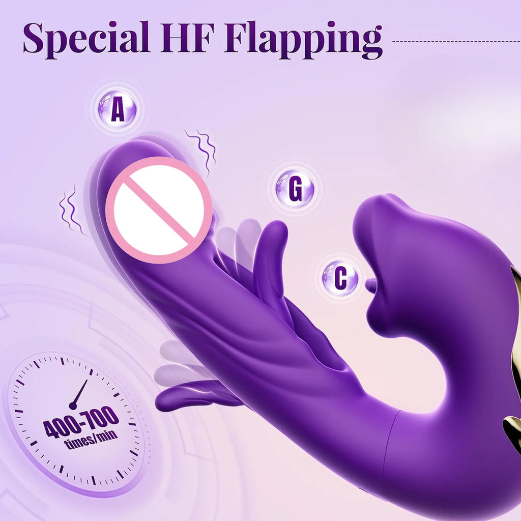 3In1 Telescopic Flapping Vibrator Waterproof G-Spot Clitoral Dual Stimulator Finger-Flapping Tongue Licking Women's Sex Toy