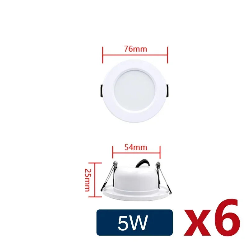6Pcs LED Downlight AC110V 220V DC12V 24V Recessed Round Ceiling Dowm Light Indoor Bedroom for Home Decor Lighting LED Spot Lamp