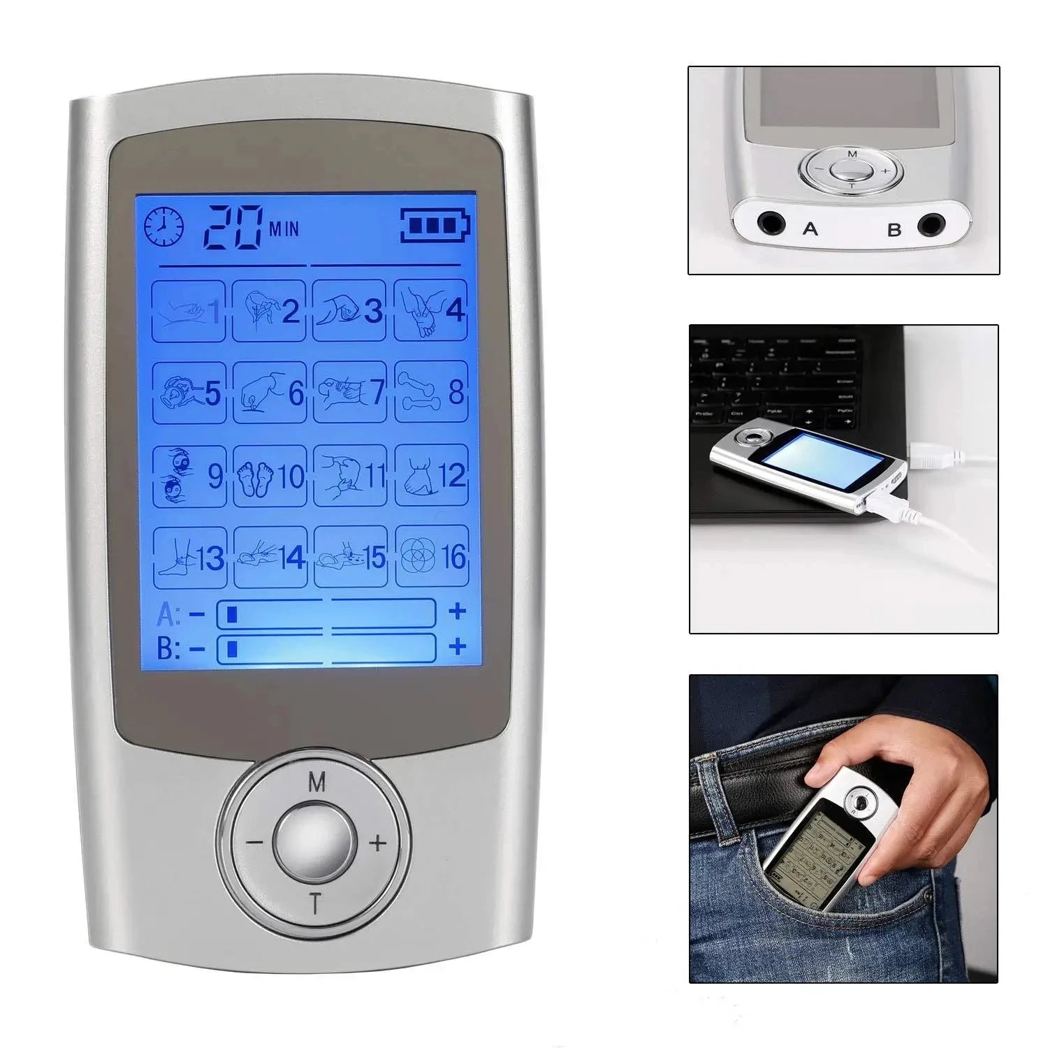 Electrical Nerve Relax Muscle Massager 16 Mode TENS Slimming Machine Electric Body Massage Rechargeable Physical Therapy Device