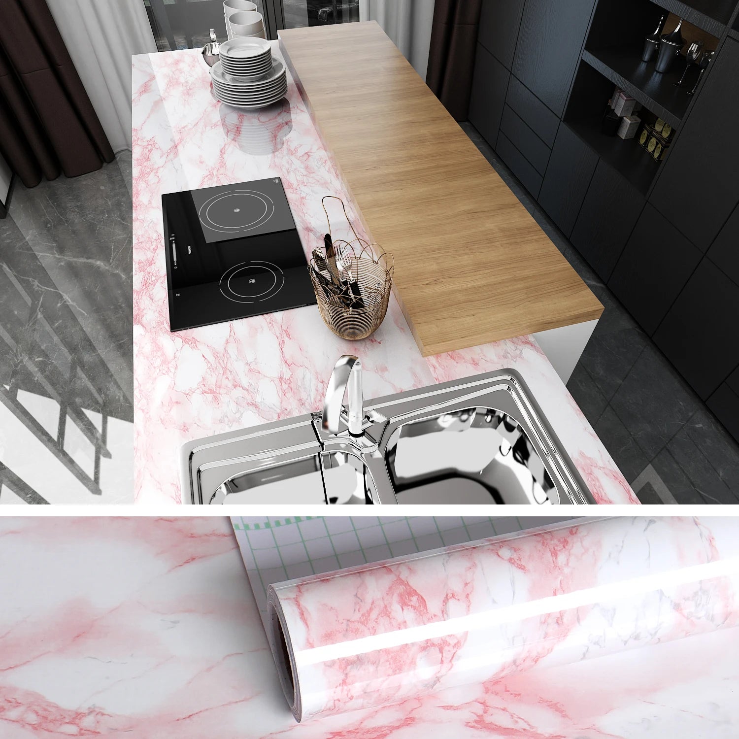 Modern Kitchen Contact Paper DIY Self Adhesive Waterproof Wallpaper Fire Prevention Wall stickers Home Decor Sticky Films