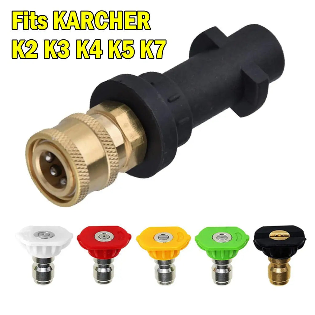 4000 PSI Karcher Adaptor To 1/4" Quick Connect With 5 Sprayer Nozzles For K2 K3 K4 K5 K7 High Pressure Wash Water Gun