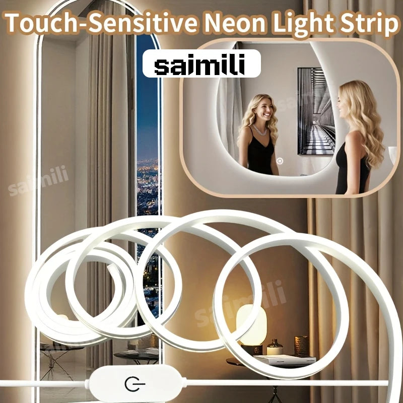 USB 5V LED Neon Light Touch Switch Waterproof Dimmable Strip Lamp Flexible Indoor Ambient Lights For Bedroom DIY Decor Lighting