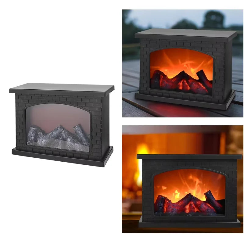 HOMEFISH Christmas Fireplace Flame Light Charcoal Style LED Table Lamp Warm Ambient Lighting for Holiday Winter Party Home Decor