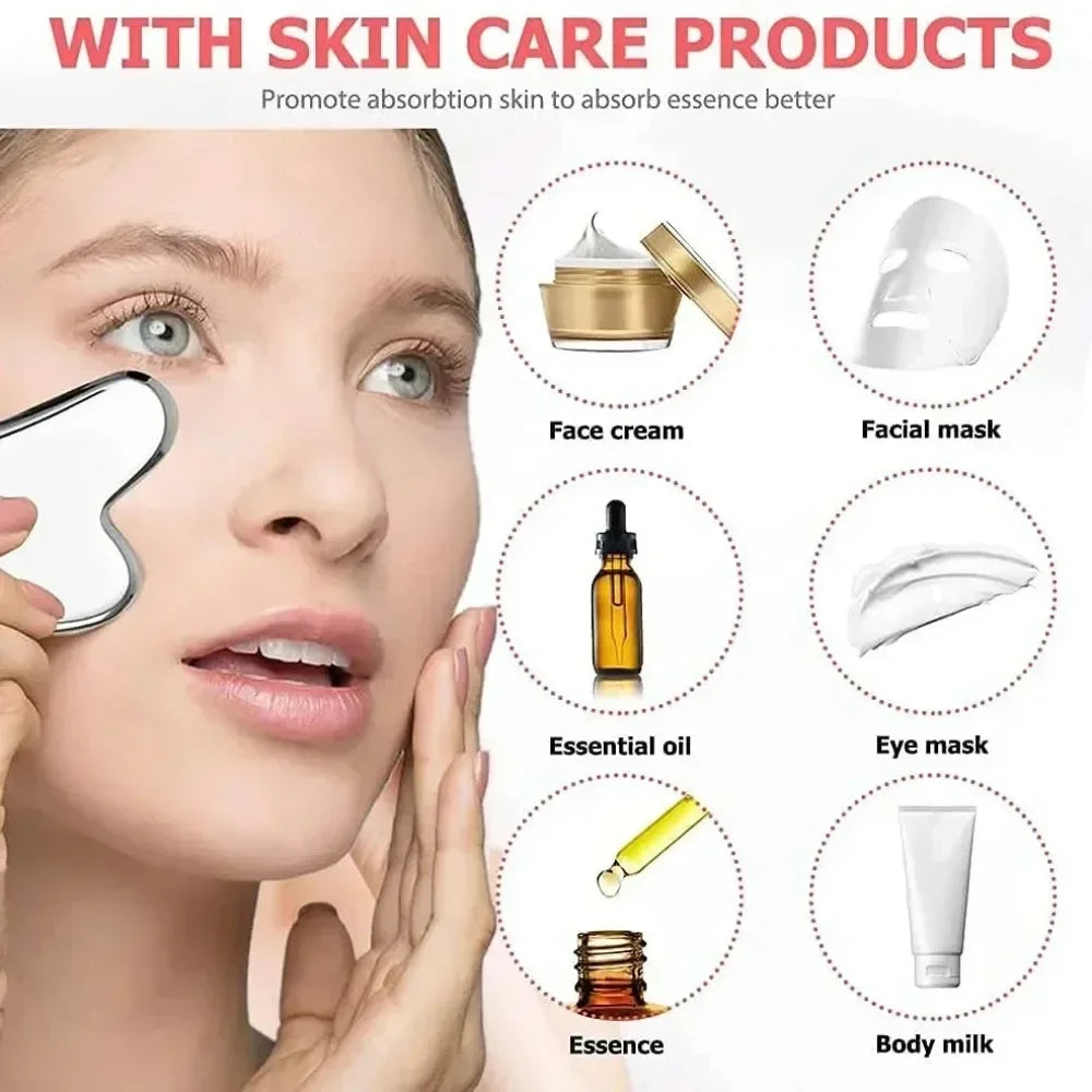 1/3PCS Ice Face Roller Stainless Steel Gua Sha Board Set Face Massage Tool Facial Massager Face Lifting Beauty Skin Care Tools