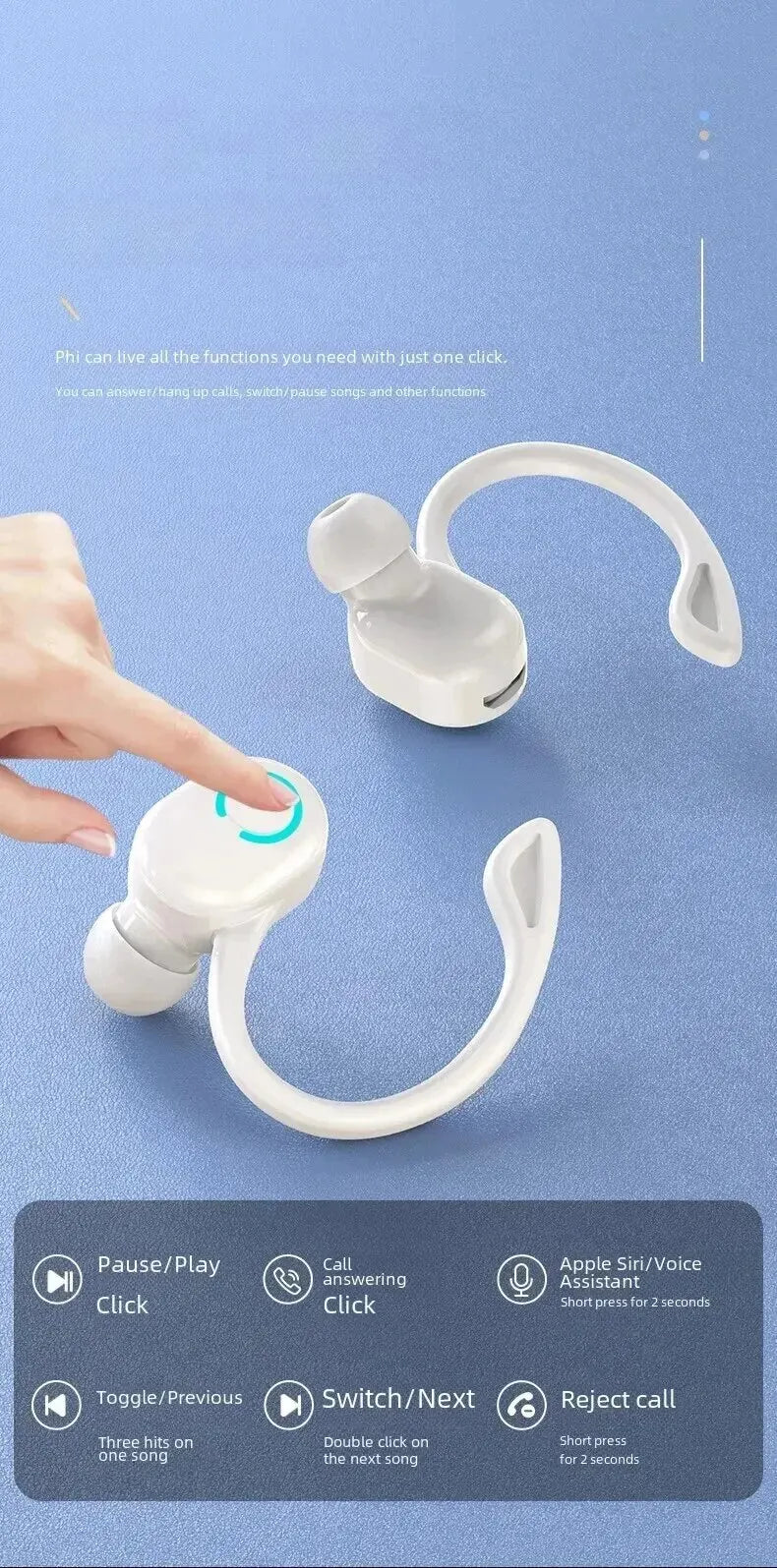 Bluetooth 5.2 Wireless Headset Single Ear-Hook Earplugs Ultra Long Battery Life Business Earphone Mobile Phone Headphone Earbuds