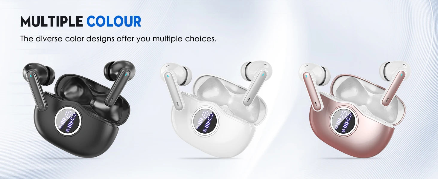Bluetooth 5.3 Earbuds 50H Playtime LED Display Wireless Headphones ENC Noise Cancelling HiFi Stereo IPX7 Waterproof Sports Heads