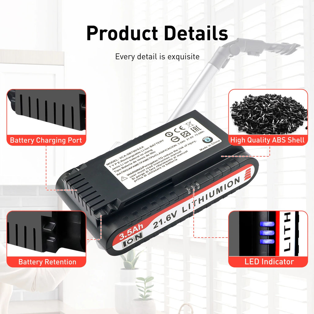 21.6V 3500mAh Replacement Vacuum Cleaner Li-ion Battery for Samsung Jet 90/Jet 75 Pet/Jet 75 Cordless Stick Vacuum VCA-SBT90/XAA
