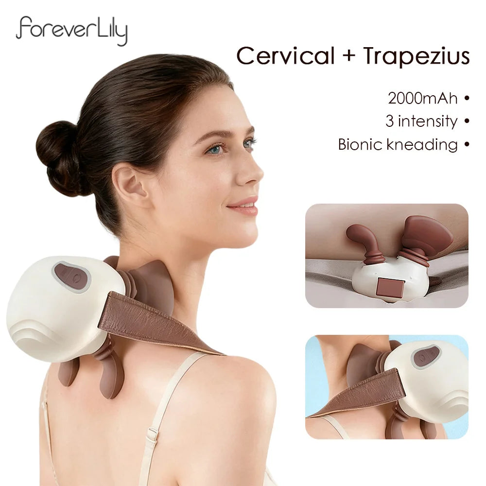 4D Bionic Hand Kneading Neck Shoulder Massager Portable Trapezius Muscle Pinching Massage Shawl Brushless Motor Neck masajeador