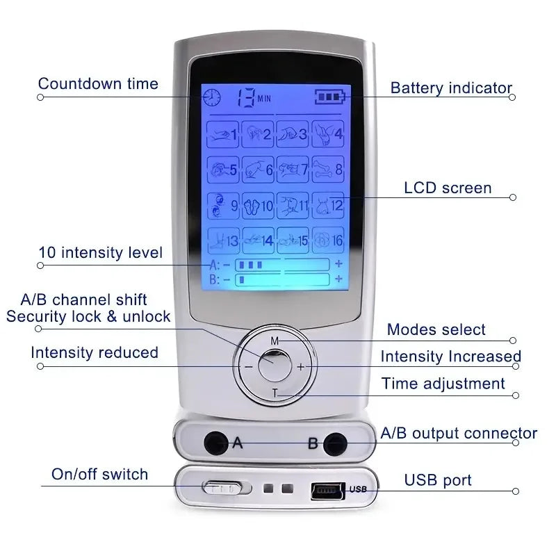 Electrical Nerve Relax Muscle Massager 16 Mode TENS Slimming Machine Electric Body Massage Rechargeable Physical Therapy Device