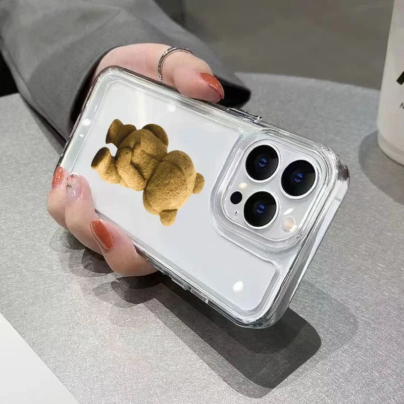 Teddy Bear Couple Cartoon Phone Case For iPhone 15 14 13 12 11 Pro Max XS XR X 7 8 Plus Soft Clear Shockproof Bumper Back Cover