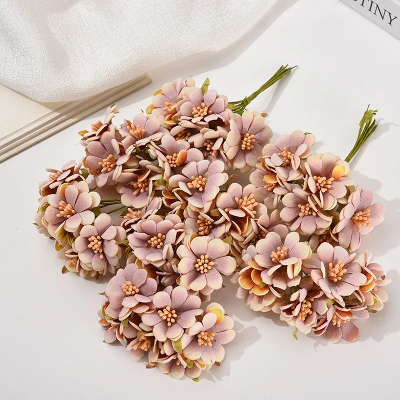 6PCS Artificial Flowers High Quality Mini Silk Rose Bouquet DIY Wreath Wedding Home Decor Gift Box Scrapbook Party Supplies
