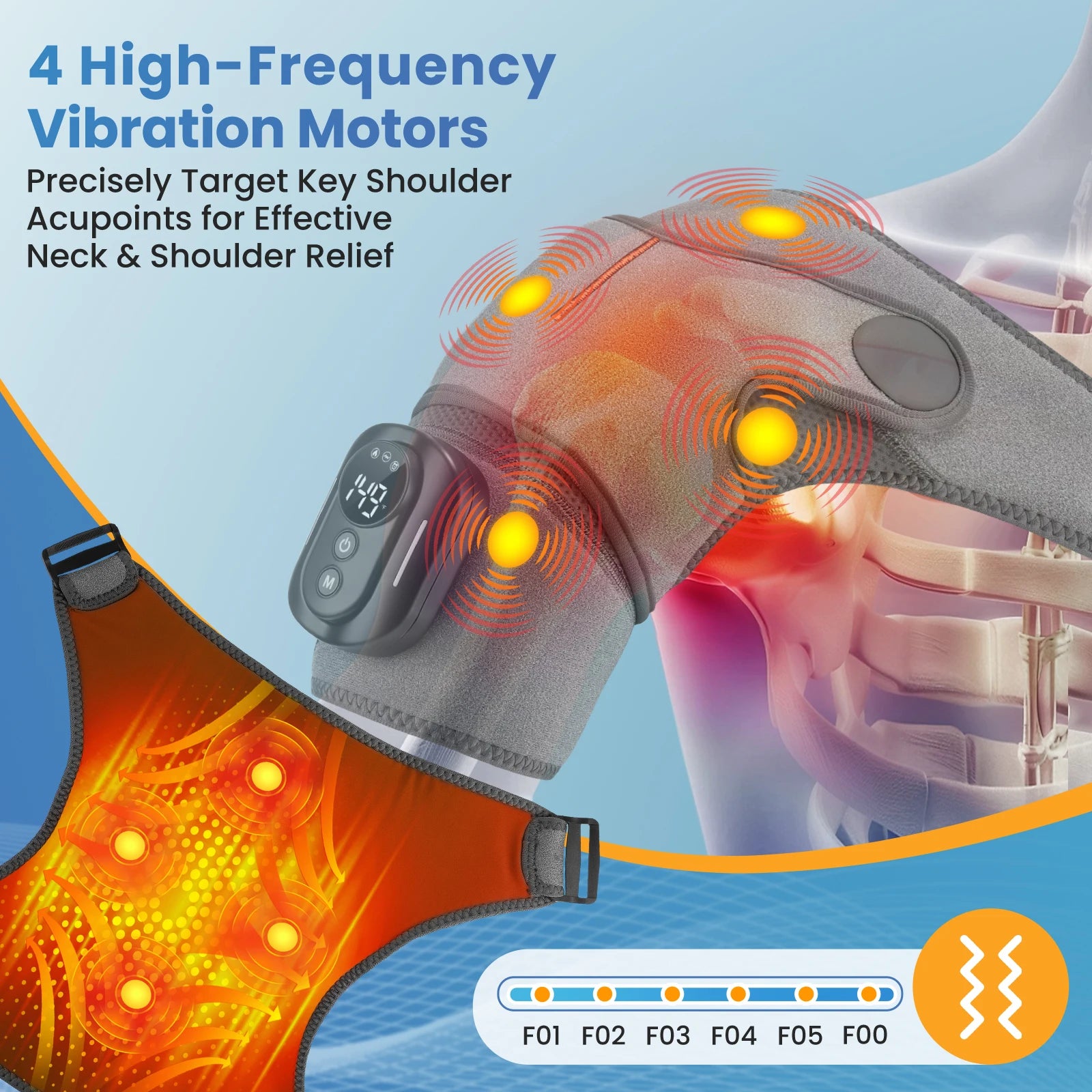 New Magnetic Remote Shoulder Massager,Cordless Heating,  4 Motors Vibration Massage,Timer Hot Compress Shoulder Pad,Muscle Relax