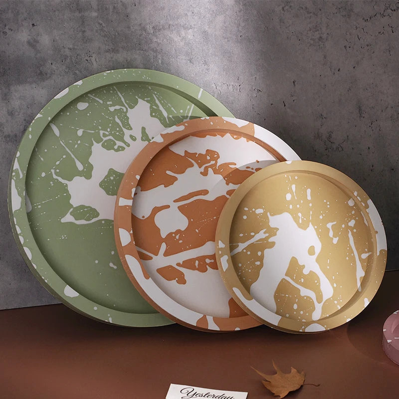 Round Cement Tray Silicone Mold DIY Handmade Round Storage Plate Molds Plaster Concrete Resin Coaster Casting Mould Home Decor