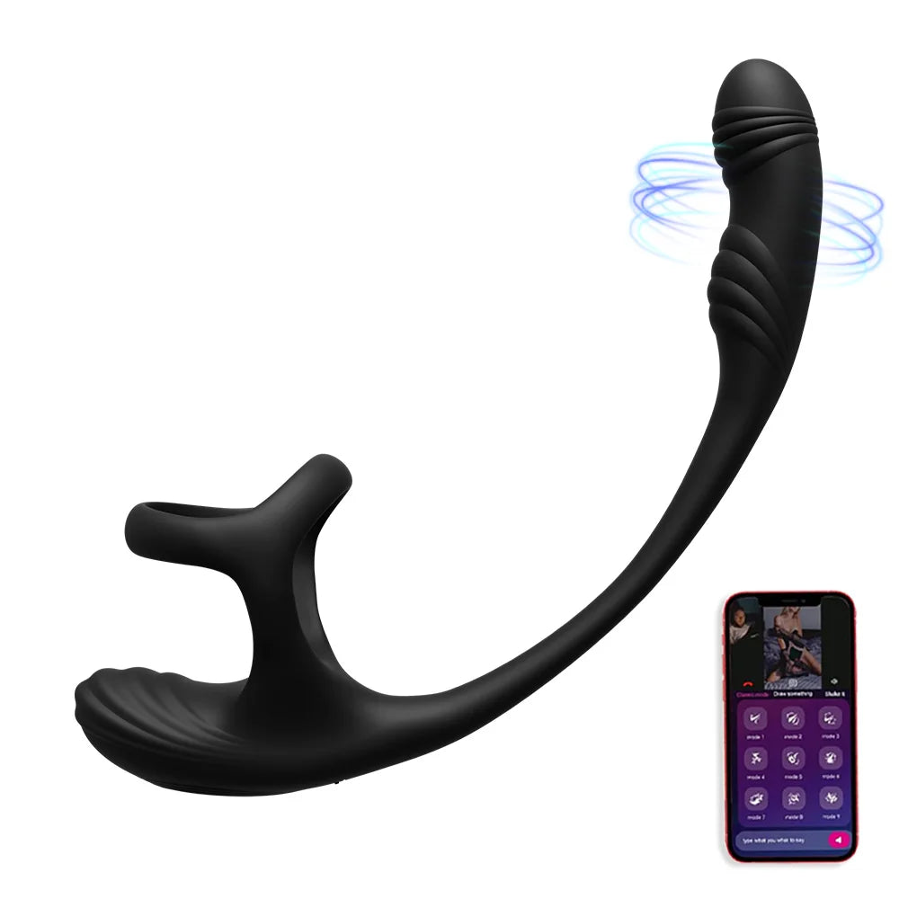 Male Prostate Massager Penis Ring Anal Plug Toy Delay Ejaculation Rotating Anal Plug G-Spot Vibrator Adult Male Cock Ring Toy