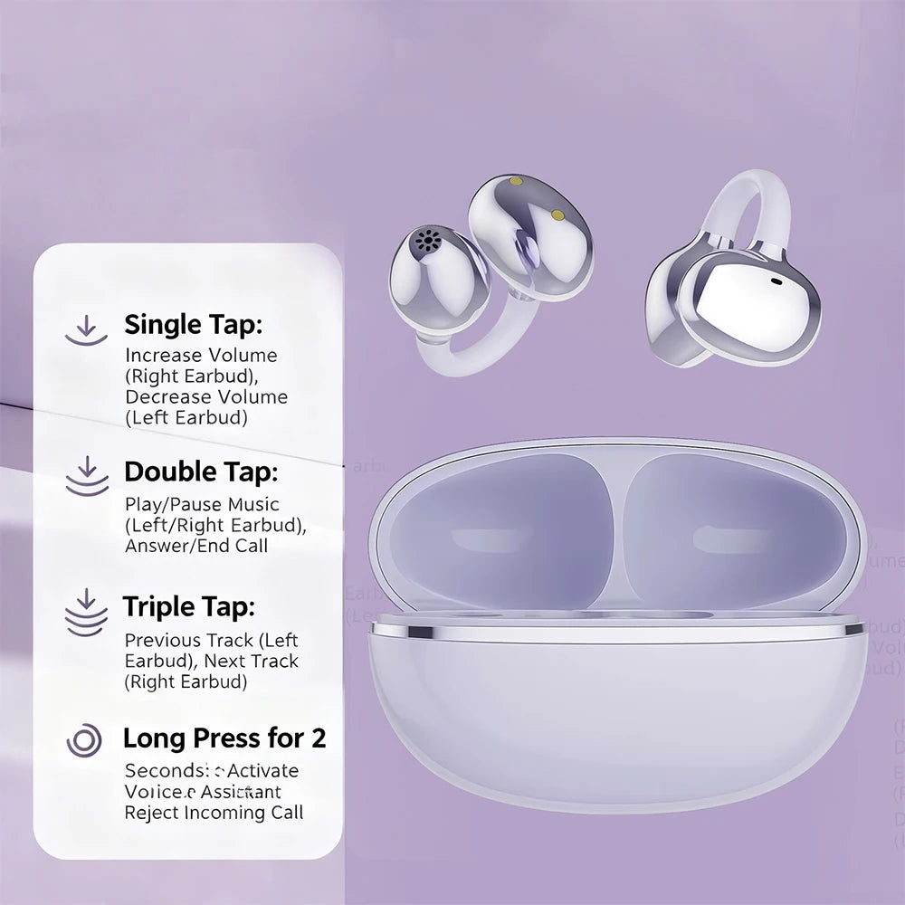Bluetooth Clip-On Earbuds Wireless Headphones Comfortable and Stylish Clip-On Design High Quality Sound Lightweight and Portable