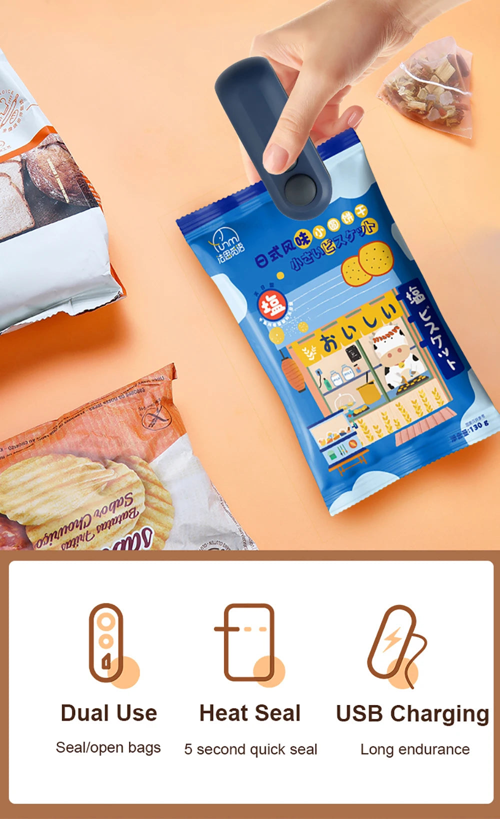 **Mini Portable Bag Sealer | Handheld Heat Sealer for Food, Snacks & Plastic Packaging**  (86 characters)
