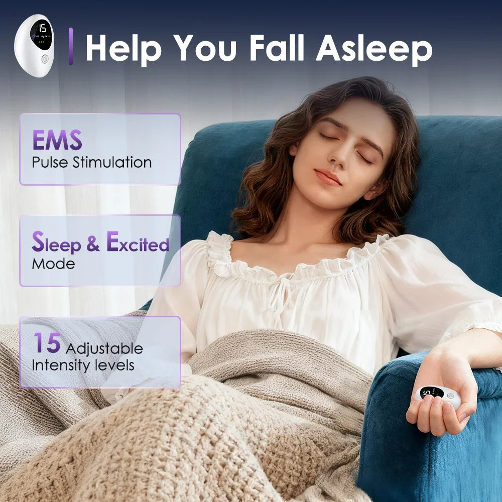 Microcurrent Sleep Aid Device CES Palm 15 Level Pluse Stimulation Massager Sleep Instrument for Insomnia Stress Anxiety Relief