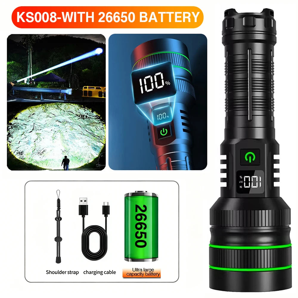 hit product long-range kilometer ultra bright flashlight, outdoor waterproof high-power strong light flashlight, rechargeable
