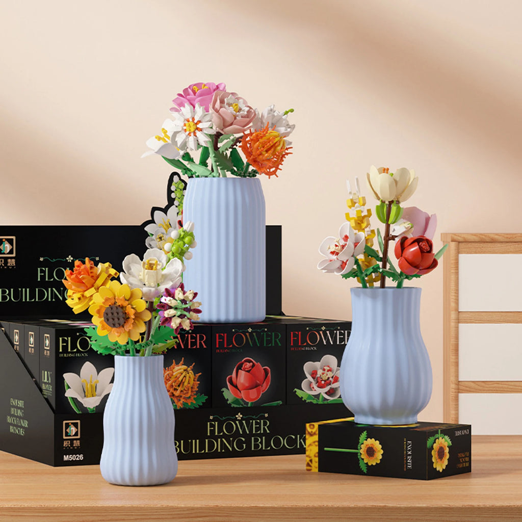 Simulation Building Blocks Flowers Eternal Bouquet Micro Brick Rose Sunflower Tulip Orchid Kid Handmade Toy Home Decor Girl Gift