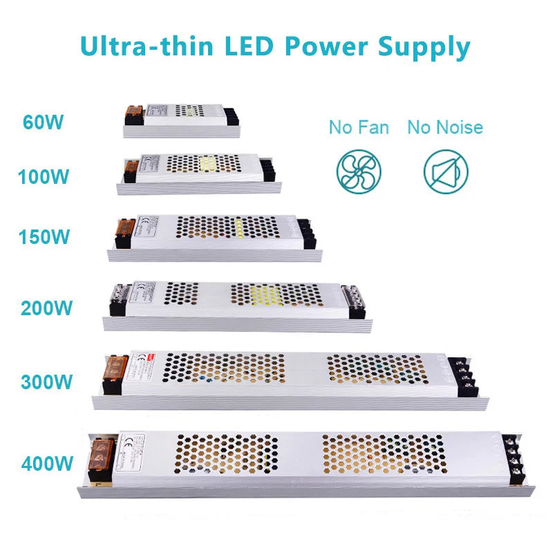 Ultra Thin LED Power Supply DC 12V 24V Lighting Transformers 100W 150W 200W AC180-260V Driver For LED Strip Lights
