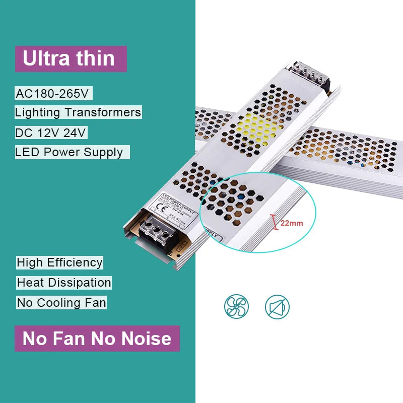 Ultra Thin LED Power Supply DC 12V 24V Lighting Transformers 100W 150W 200W AC180-260V Driver For LED Strip Lights